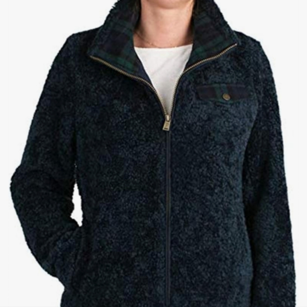 Pendleton Women's Zip Jacket in the dark blue color with a plaid accent Large